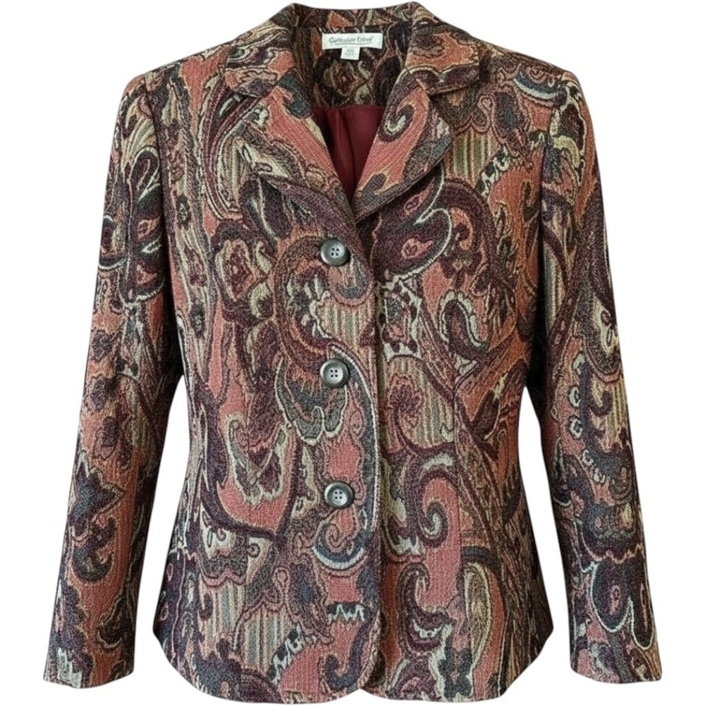 Coldwater Creek Womens Paisley Tapestry Blazer Jewel Toned Jacket Petite Medium